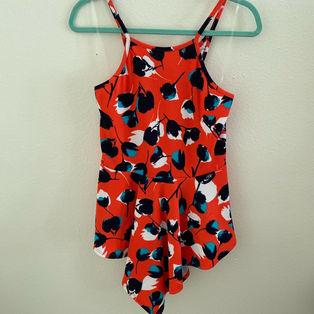 Red floral peplum top, 1X